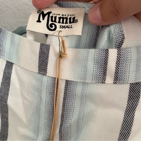 NWT Show Me Your Mumu Women's Size Small Blue Striped Maxwell Mini Dress - Picture 3 of 5